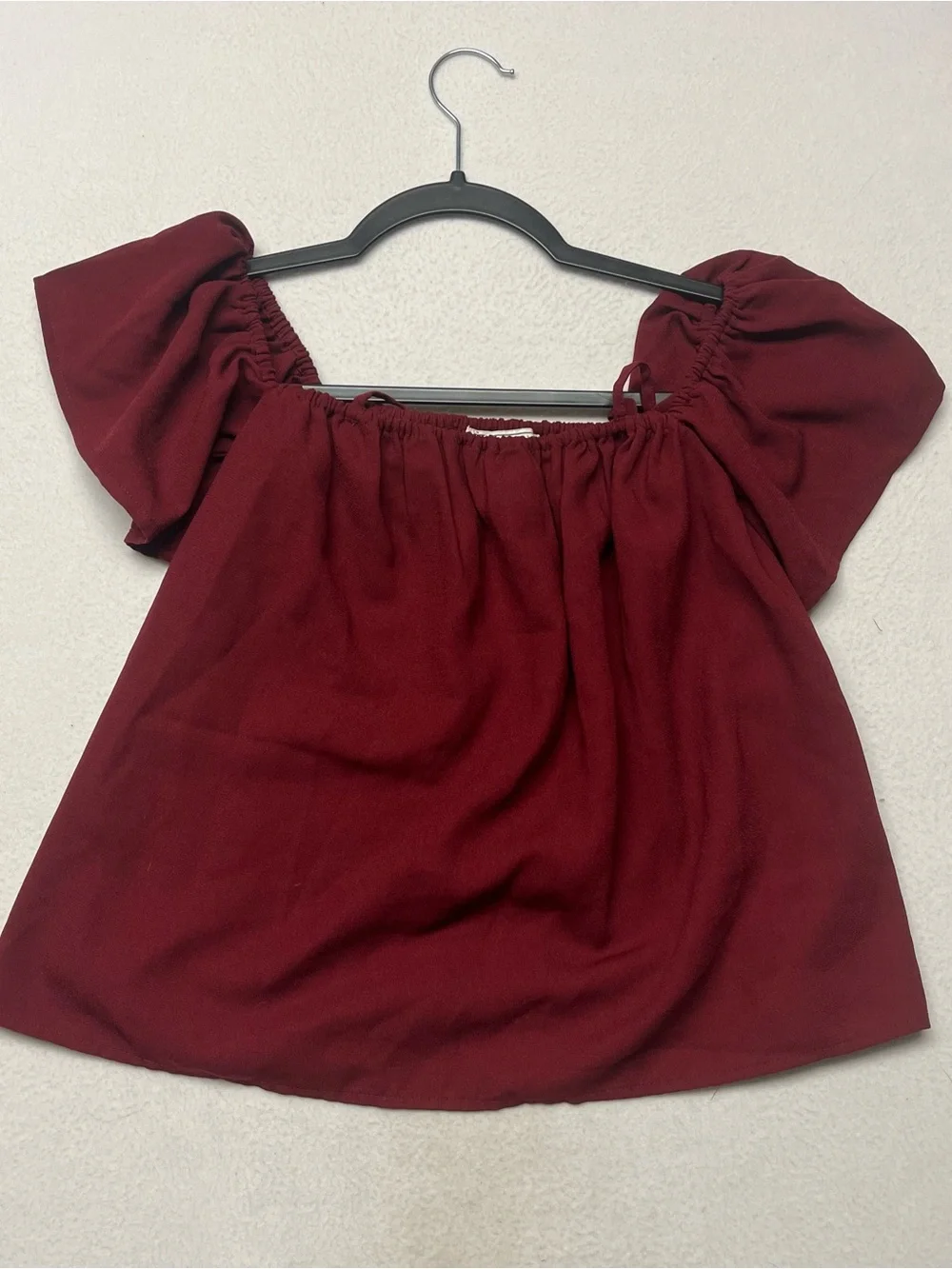 Abercrombie & Fitch Women's Blouse S Burgundy Square Neck Puff Sleeve Ruffle
